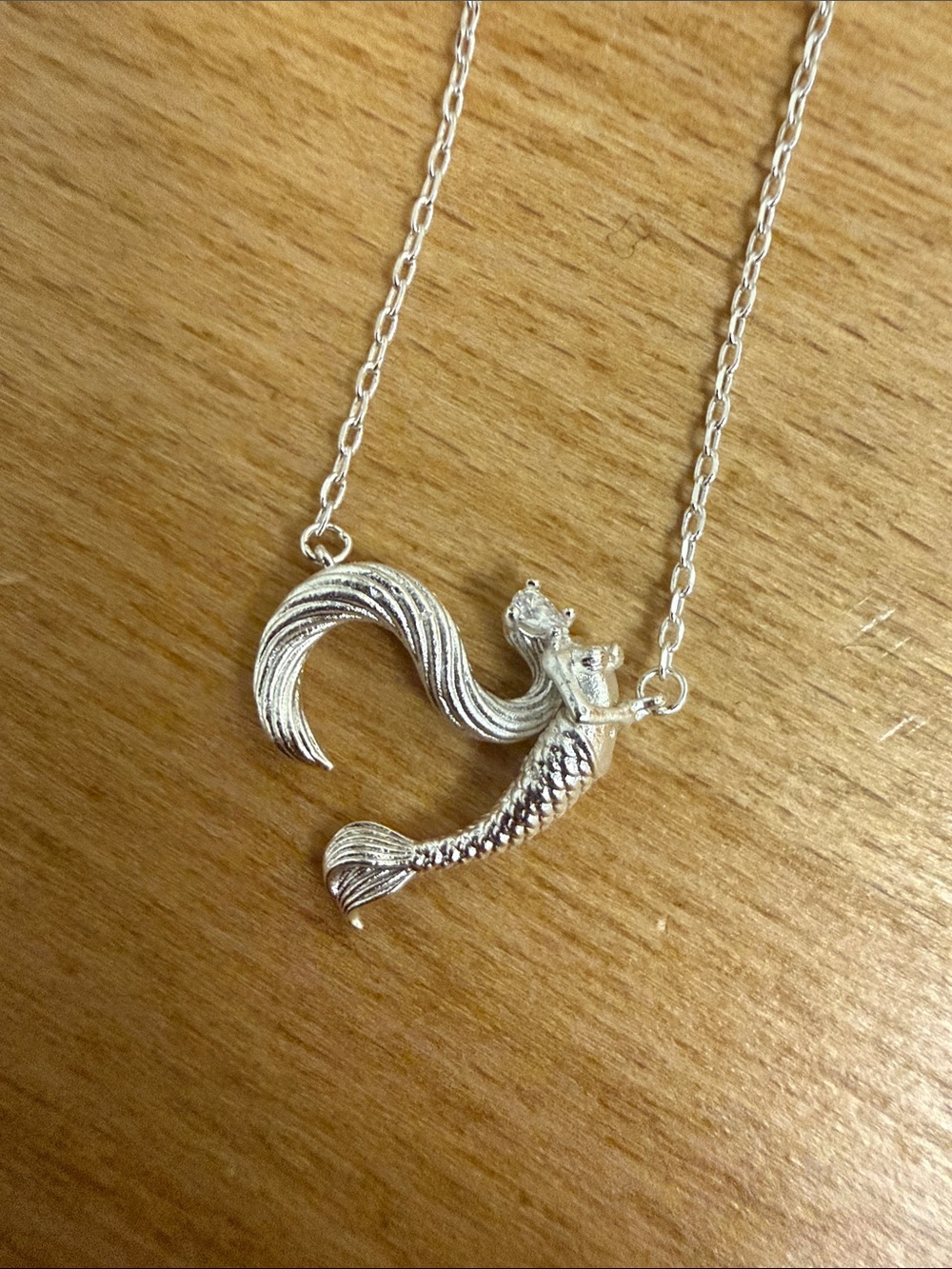 Jeulia Dancing by the Moonlight silver tone mermaid charm necklace